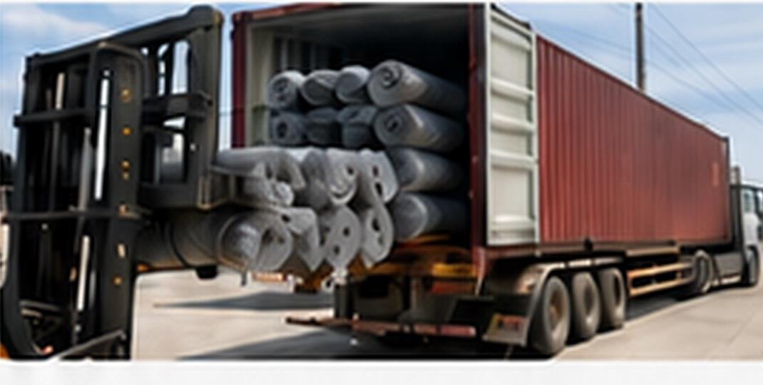 Container loading chain link fence rolls