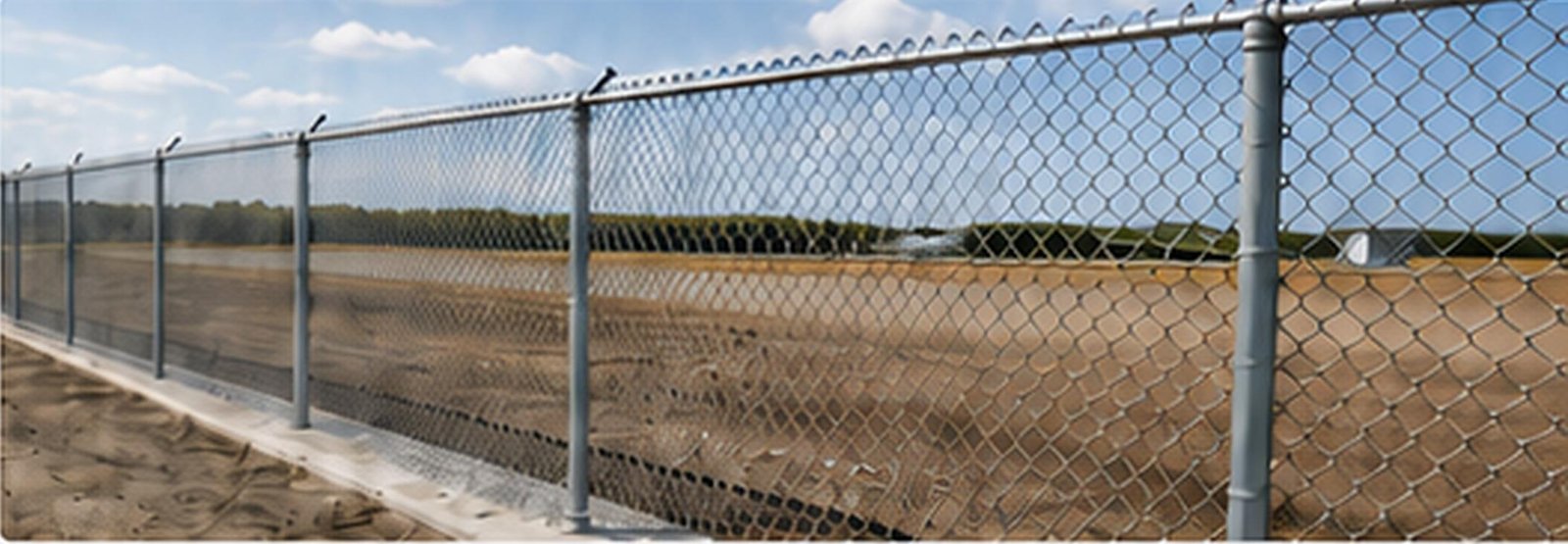 Installed chain link fence system with posts and rails